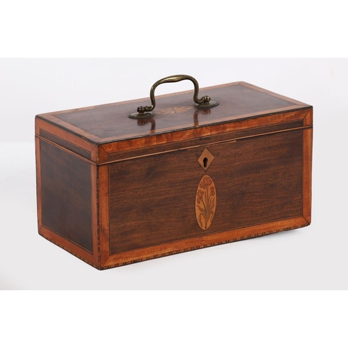 358 - GEORGIAN MAHOGANY, SATINWOOD BANDED AND INLAID TEA CADDY