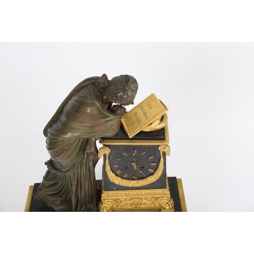 365 - IMPORTANT FRENCH EMPIRE BRONZE & MARBLE MANTEL CLOCK