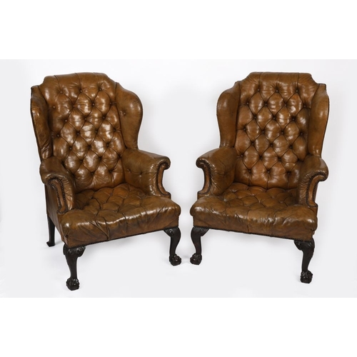 41 - PAIR OF 19TH-CENTURY HIDE WINGBACK ARMCHAIRS