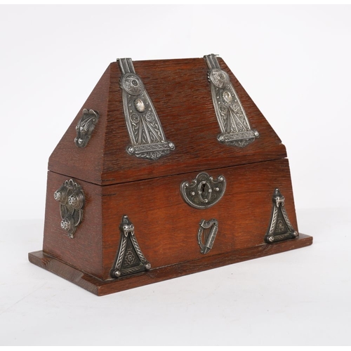 469 - IRISH LATE 19TH-CENTURY CELTIC REVIVAL OAK AND SILVER-MOUNTED STATIONERY BOX