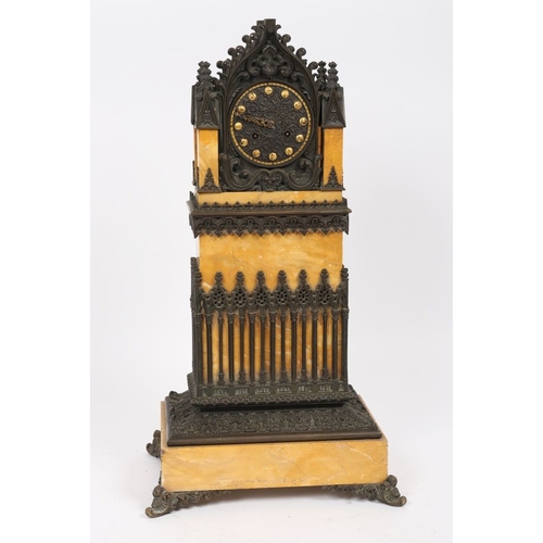 5 - GOTHIC REVIVAL BRONZE AND SIENNA MARBLE MANTEL CLOCK