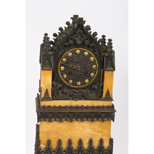 5 - GOTHIC REVIVAL BRONZE AND SIENNA MARBLE MANTEL CLOCK