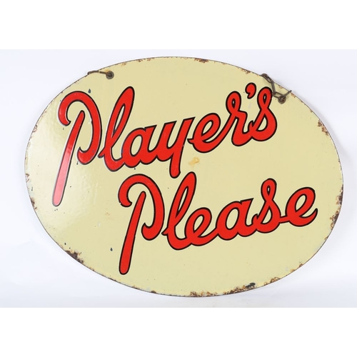 63 - ANTIQUE ENAMEL PLAYER'S PLEASE DOUBLE-SIDED SIGN