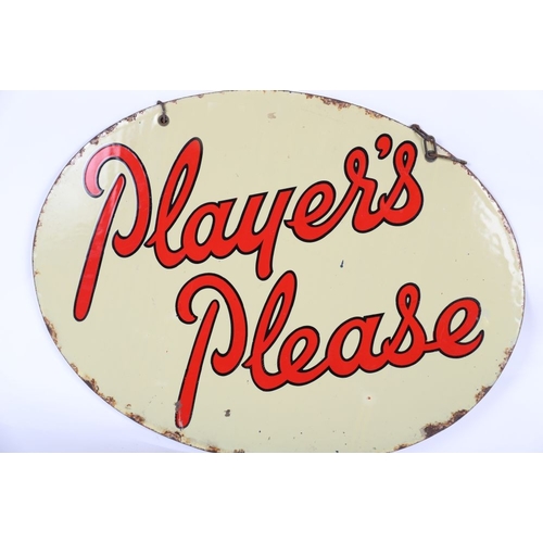 63 - ANTIQUE ENAMEL PLAYER'S PLEASE DOUBLE-SIDED SIGN