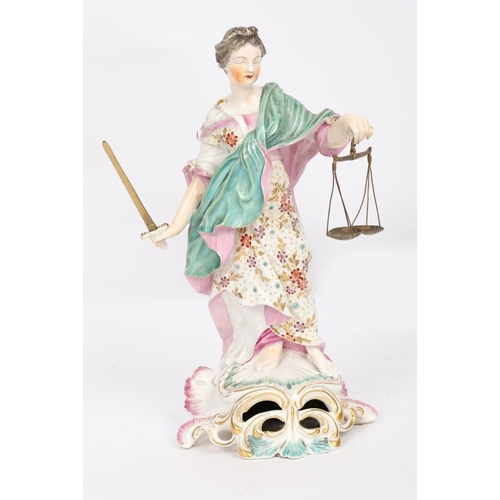 80 - DERBY PORCELAIN FIGURE OF JUSTICE, CIRCA 1770