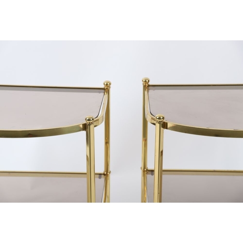 850 - PAIR MID 20TH-CENTURY BRASS AND GLASS LAMP TABLES