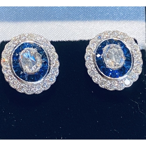 990 - 18K WHITE GOLD, SAPPHIRE AND DIAMOND TARGET EARRINGS