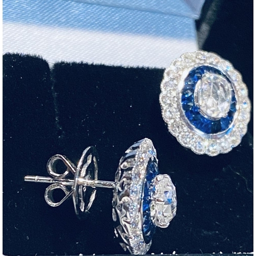 990 - 18K WHITE GOLD, SAPPHIRE AND DIAMOND TARGET EARRINGS