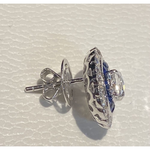 990 - 18K WHITE GOLD, SAPPHIRE AND DIAMOND TARGET EARRINGS