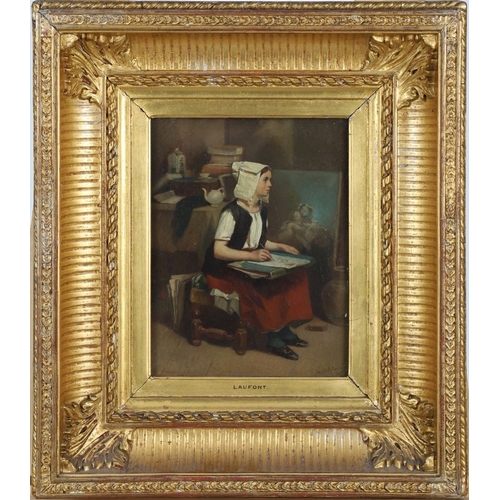234 - A. LAUFONT, SEATED GIRL WITH DRAWING
