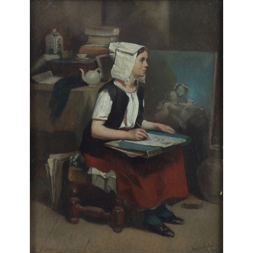 234 - A. LAUFONT, SEATED GIRL WITH DRAWING