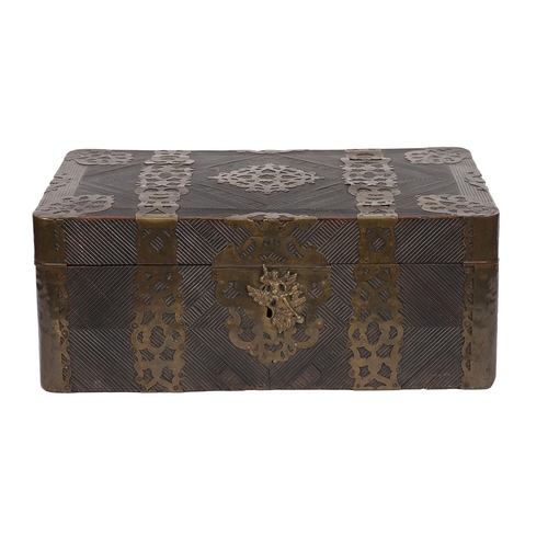 116 - LATE 17TH-CENTURY SOUTH GERMAN EBONY CASKET WITH PIERCED BRASS MOUNTS