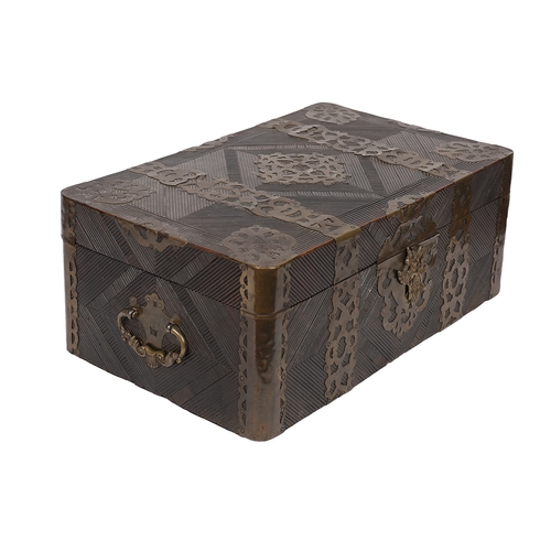 116 - LATE 17TH-CENTURY SOUTH GERMAN EBONY CASKET WITH PIERCED BRASS MOUNTS