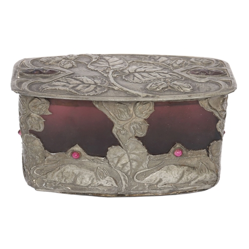 66 - ART NOUVEAU GLASS BOX AND COVER WITH METAL MOUNTS, FRANCE CIRCA 1900