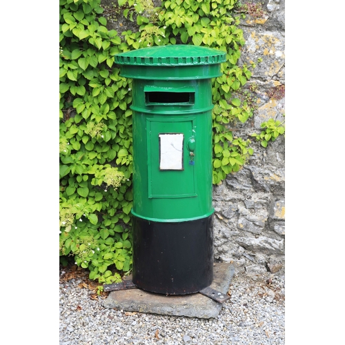GREEN PAINTED METAL PILLAR POST BOX