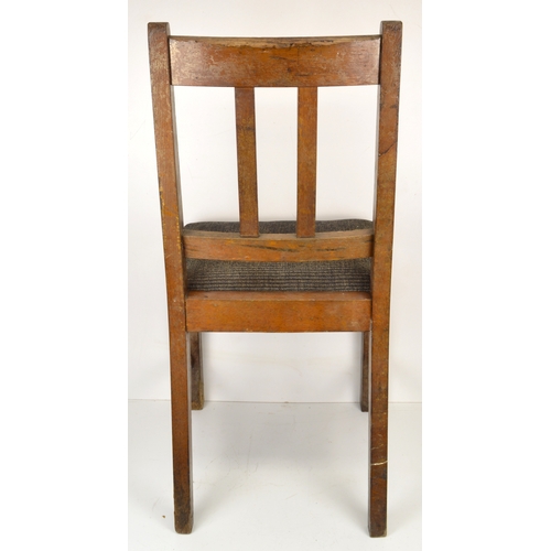 116 - Chair, British Railways wooden from an office, BR carved into the back rail, grey/ black fabric, wit... 