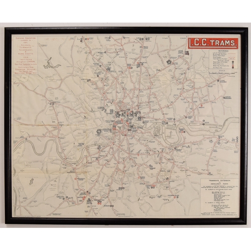 L.C.C Trams maps and guide. A pocket guide unfolded and framed with ...
