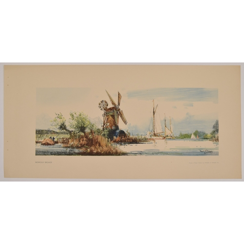 283 - Carriage print, NORFOLK BROADS, by Frank H Mason, unframed, 21 x 10 inches. Shipping band - A.