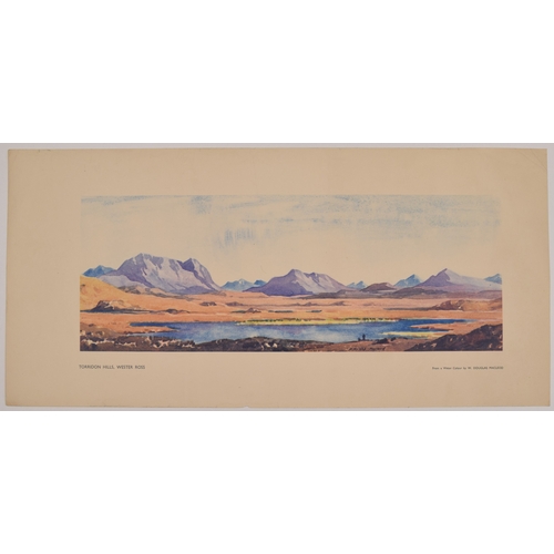 252 - Carriage print, TORRIDON HILLS, WATER ROSS, by W Douglas Macleod, unframed, 21 x 10 inches. Shipping... 