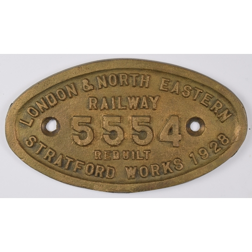 257 - Worksplate, steam, 9x5 London and North Eastern Railway 5554 Rebuilt Stratford Works 1928, from J16 ... 