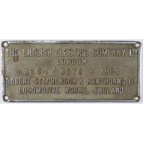 269 - Worksplate, diesel, Robert Stephenson Hawthorn 3264/8379 1963, from Class 37 D6819 37283. This locom... 