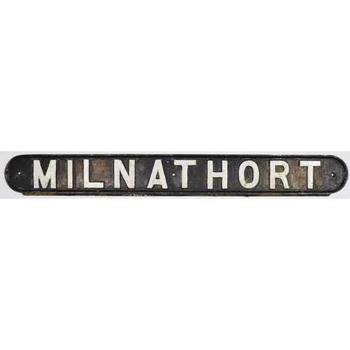 288 - Seat Back Name, cast iron, London and North Eastern Railway, MILNATHORT, from the 1964 closed statio... 