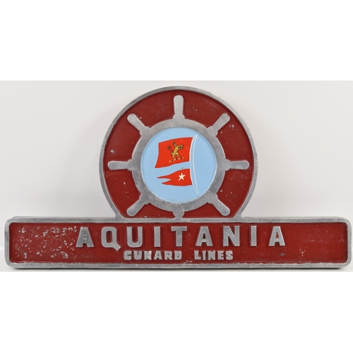 245 - Reproduction class 40 nameplate, AQUITANIA, 40015. Cast aluminum, to the original design, 27 1/2 x 1... 