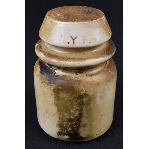 240 - Miscellaneous lot, 6x telegraph insulators; 5x Lancashire & Yorkshire Railway, one manufactured ... 