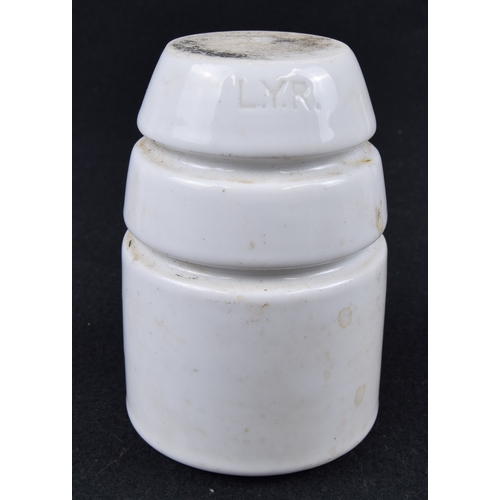 240 - Miscellaneous lot, 6x telegraph insulators; 5x Lancashire & Yorkshire Railway, one manufactured ... 
