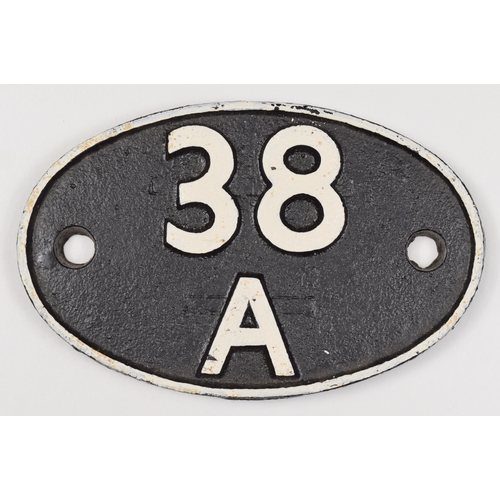 77 - Shed plate, 38A, COLWICK. Front and reverse repainted, 7 5/16 x 4 5/8 inches. Shipping band - B.