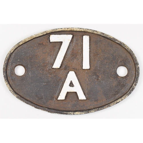 299 - Shed plate, EASTLEIGH 71A 7 1/4 x 4 5/8 inches, the 71A has been retouched, the rest is original pai... 
