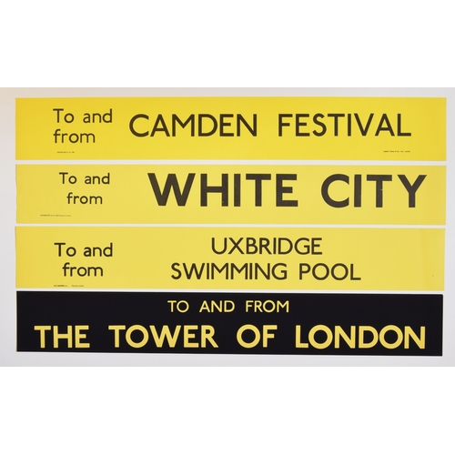 248 - London Transport 4x paper bus destination slips; To and from WHITE CITY, To and from UXBRIDGE SWIMMI... 