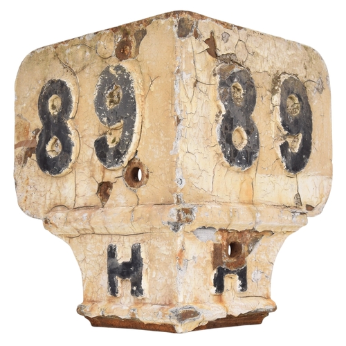 295 - Cast iron sign, Great Northern Railway cast iron mile post top, 89 H (for Huntingdon), ex lineside c... 