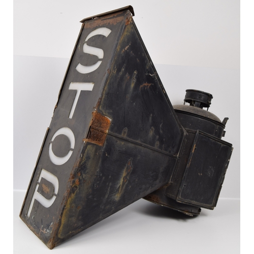 270 - Lamp, permanent way, Great Western Railway pattern, STOP. Ex railway condition, no interior. A impre... 
