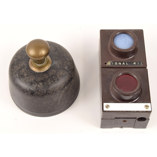 272 - Signal Box Instruments, 2x items; Bakelite plunger, 4 1/4 inches tall, TYER colour light indicator, ... 