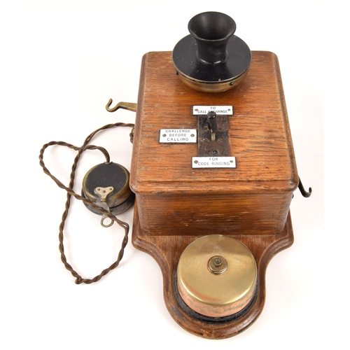 262 - Miscellaneous lot, Wood cased wall signal box telephone. Southern Railway pattern, complete in good ... 