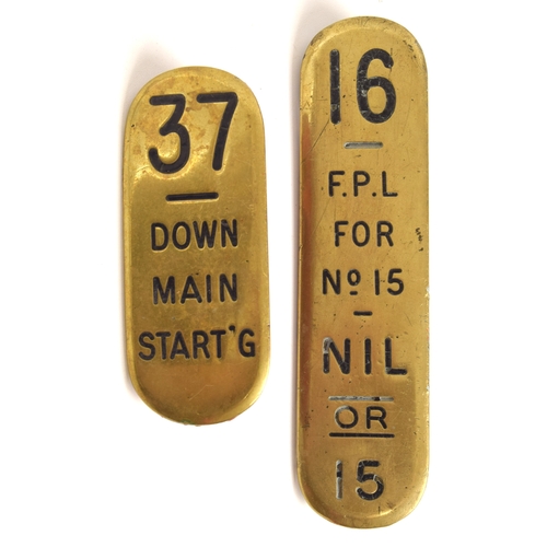 264 - Signal lever plate, Great Western Railway engraved brass x2; 16 F.P.L FOR No15 NIL OR 15, 5 7/8 inch... 