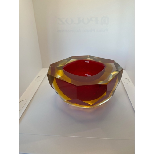 3 - Faceted Red Murano Sommerso Diamond Cut Glass Bowl