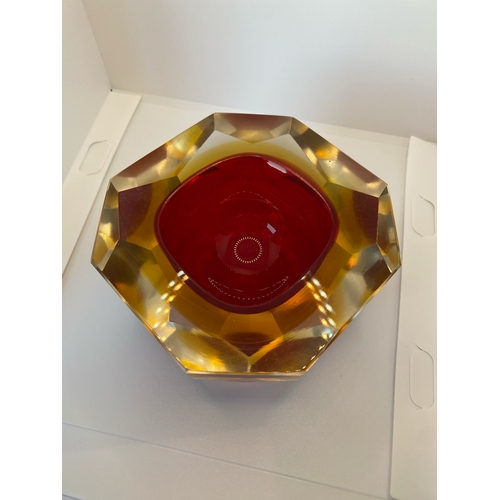 3 - Faceted Red Murano Sommerso Diamond Cut Glass Bowl