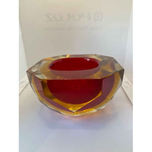 3 - Faceted Red Murano Sommerso Diamond Cut Glass Bowl