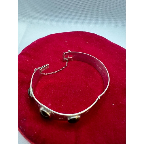 52 - Sterling Silver HS Ltd Harrods ? 1971 Hallmarked tigers eye bangle