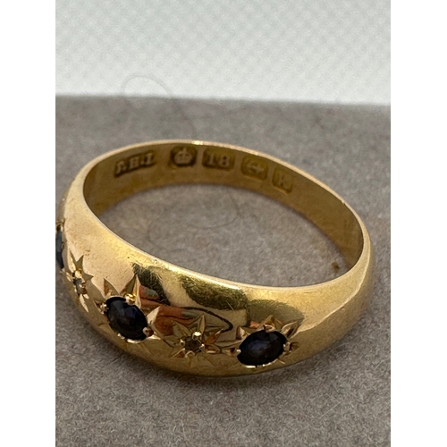 77 - 18 K Yellow Gold antique gypsy ring with sapphires Size N full hallmark