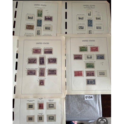 104 - USA stamps 1909 to 1965, over 250 American Stamps on US Stamp Album loose pages ( no actual album th... 