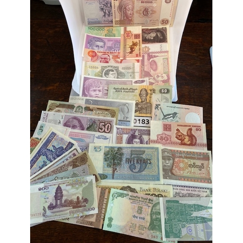 183 - 35 Uncirculated foreign Banknotes