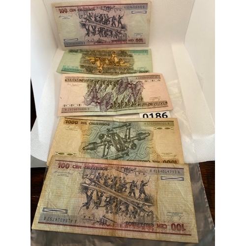 186 - BRAZIL bank notes, circulated, 5000, 1000, 200, 100 (2)