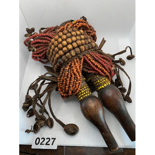 227 - AFRICAN Namji tribal fertility doll, wooden with beads, leather, metal and shells. Authentic