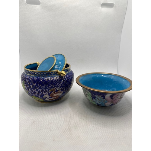 239 - Cloisonne blowls, blue, greens and pinks max widths approx 8cm