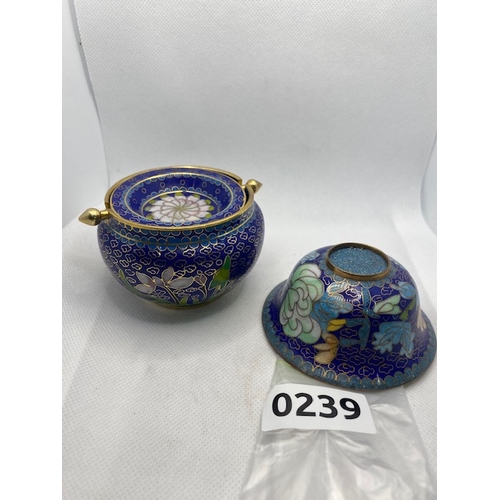 239 - Cloisonne blowls, blue, greens and pinks max widths approx 8cm