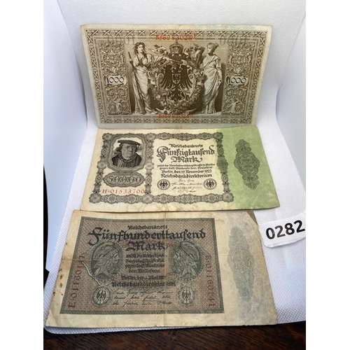 282 - German bank notes, used circulated