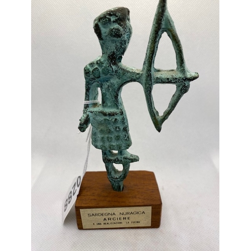 288 - Vintage bronze ancient archer statue La Fucina Bronzetti Ferri Battuti Cagliari. c. 1980 Bronze in 1... 